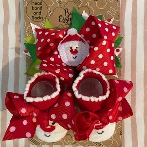 Brand New baby girl Christmas socks and bow headband set 0-6 months super cute